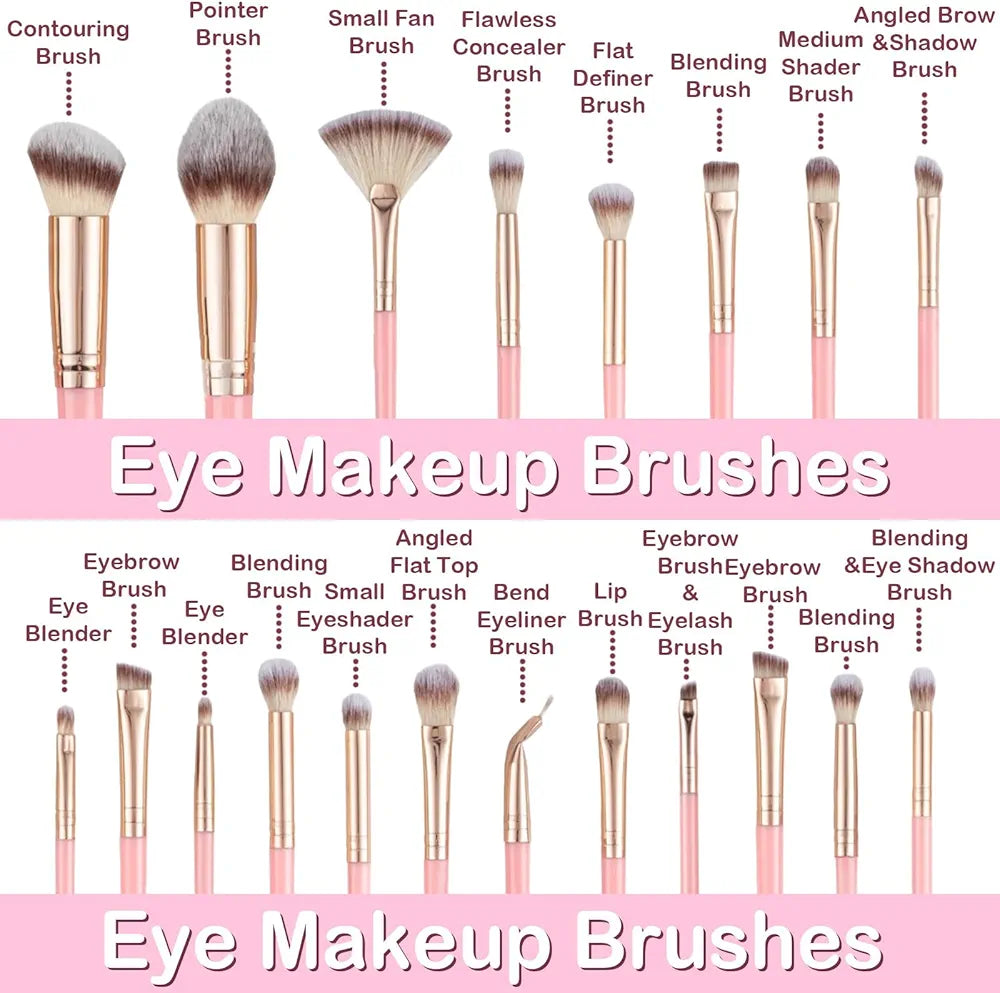 Makeup Brush Set, 48Pcs Makeup Brushes Set Professional Kit for Beginner, Premium Synthetic Foundation Concealers Powder Eye Shadows Blush Make up Brushes with Makeup Sponge, Pink